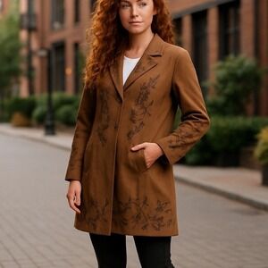 Vintage Chris T Long Trench Coat Beaded Design Boho Glam Statement Piece Size 18